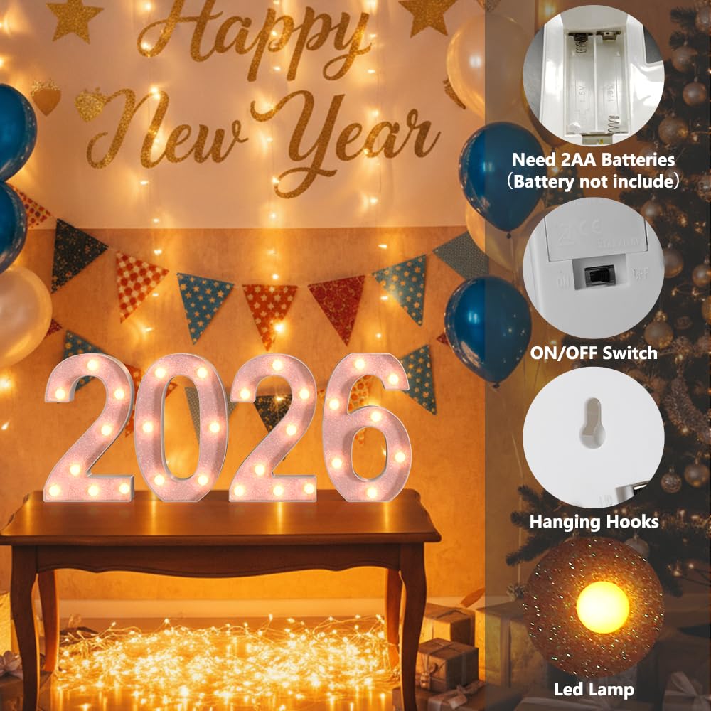 Pink 2026 LED Marquee Numbers, LED Marquee Letter Lights New Year Decor, Grad 2026 Sign Light up Letters for Graduation Decorations, Class of 2026 Light Up Numbers for Home College Graduation Party
