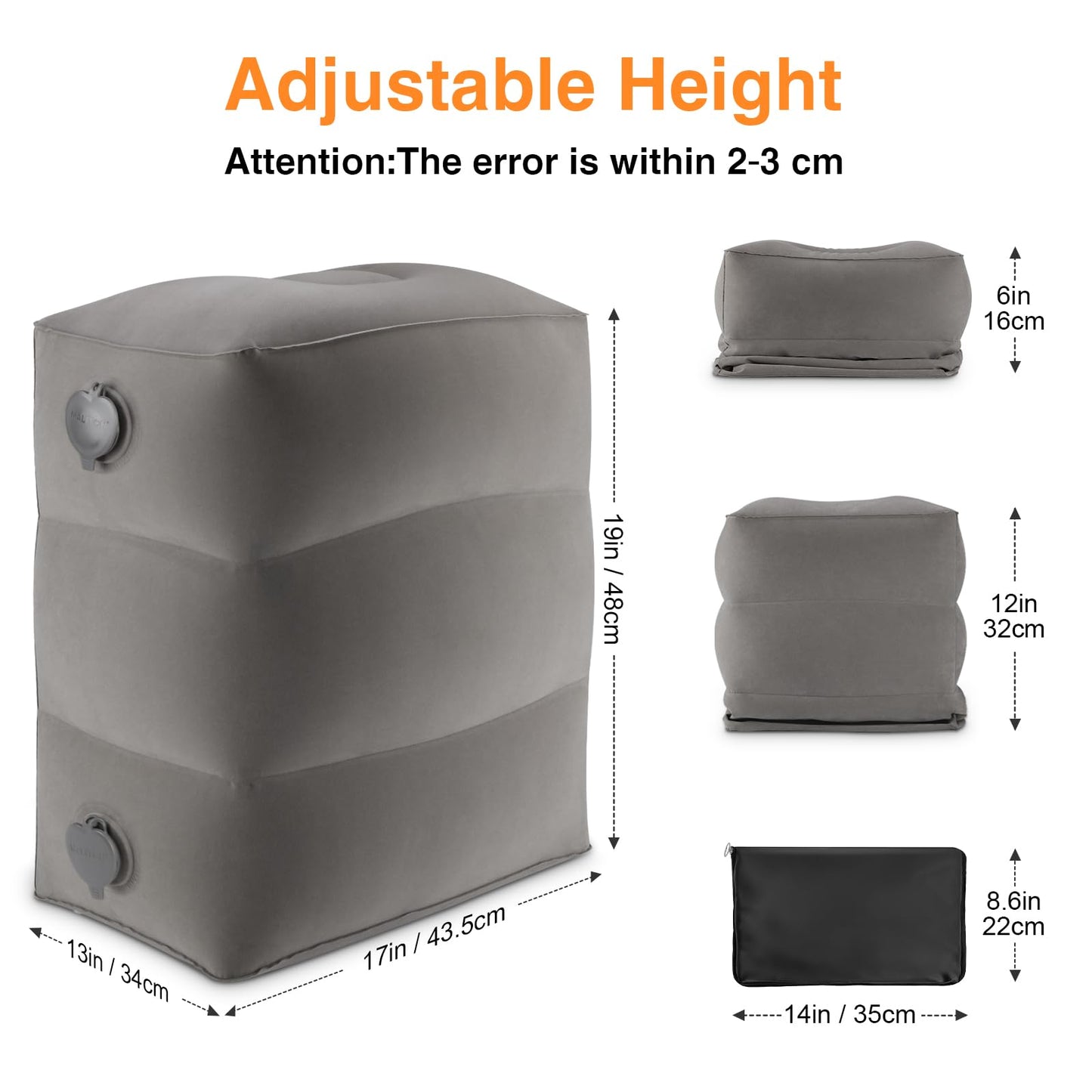 Maliton Inflatable Foot Rest Pillow for Travel,Kids Airplane Bed,Adjustable 3 Layers Height Leg Pillow of Air Travel Essentials,Car, Office, Home - Fast Inflation (Grey)