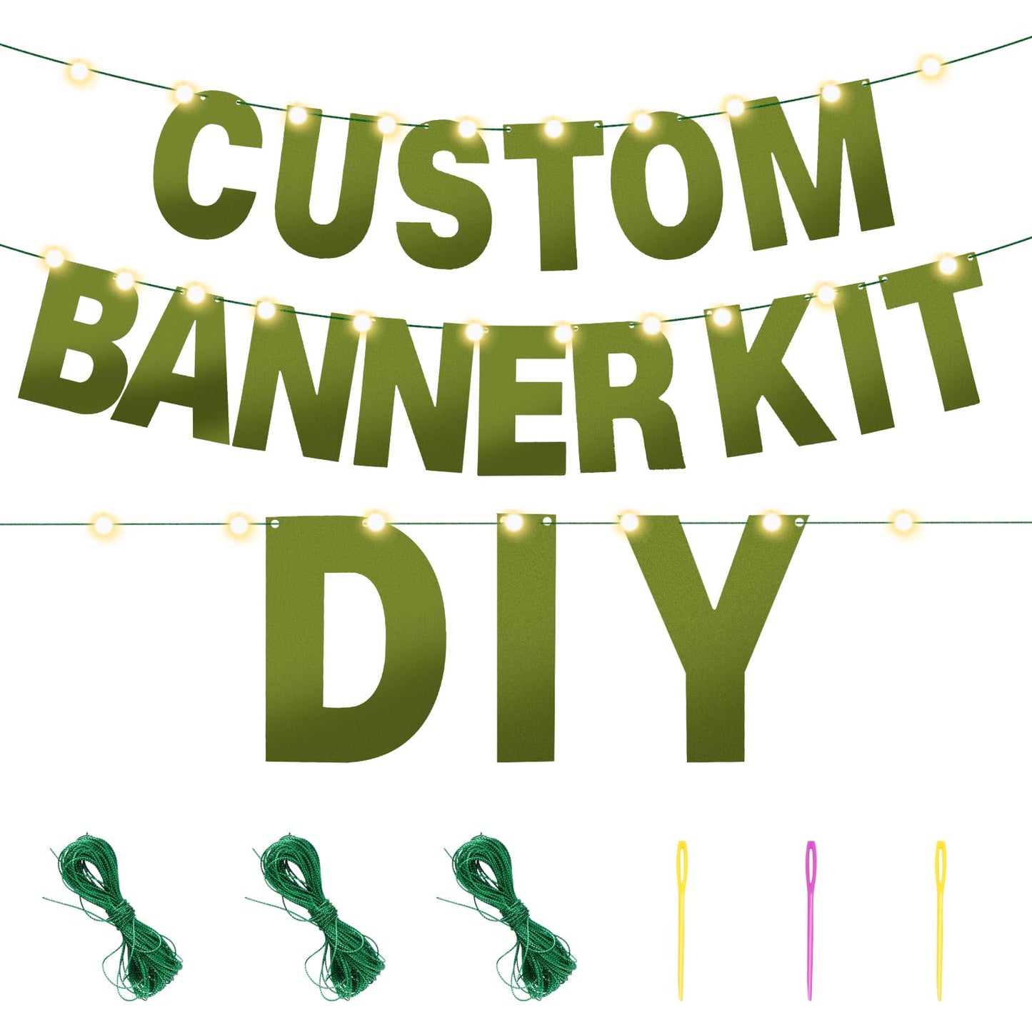 TaoBary 112 Pcs DIY Letter Kit Glitter Customizable Banner Letters Include 107 Letters and Numbers 3 Rope and 2 Needles for Birthday Halloween Christmas Wedding Valentine Party Decor(Bright Green)