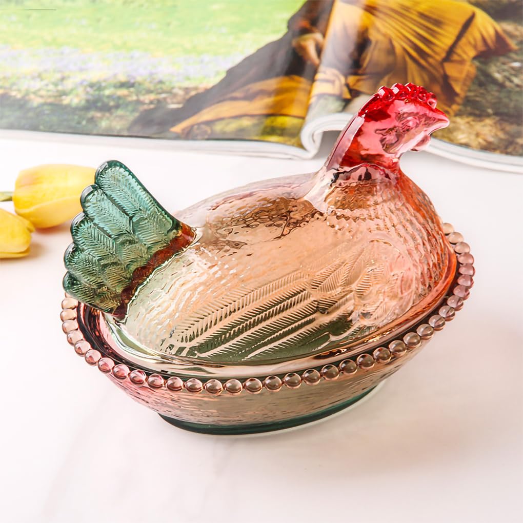 WAIT FLY Chicken Shape Glass Candy Dish with Lid Cookie Jar Candy Jar-Brown