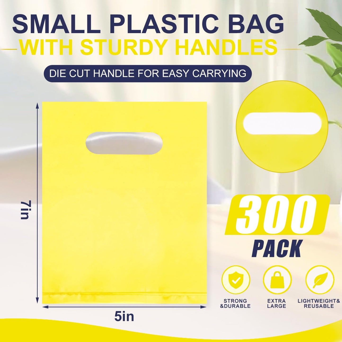Maitys Yellow 300 Pcs 5"x7" Small Plastic Gift Bags with Handles, Mini Goodie Treat Bag Bulk for Candy, Birthday Graduation Party Favor Merchandise Bags for Small Business