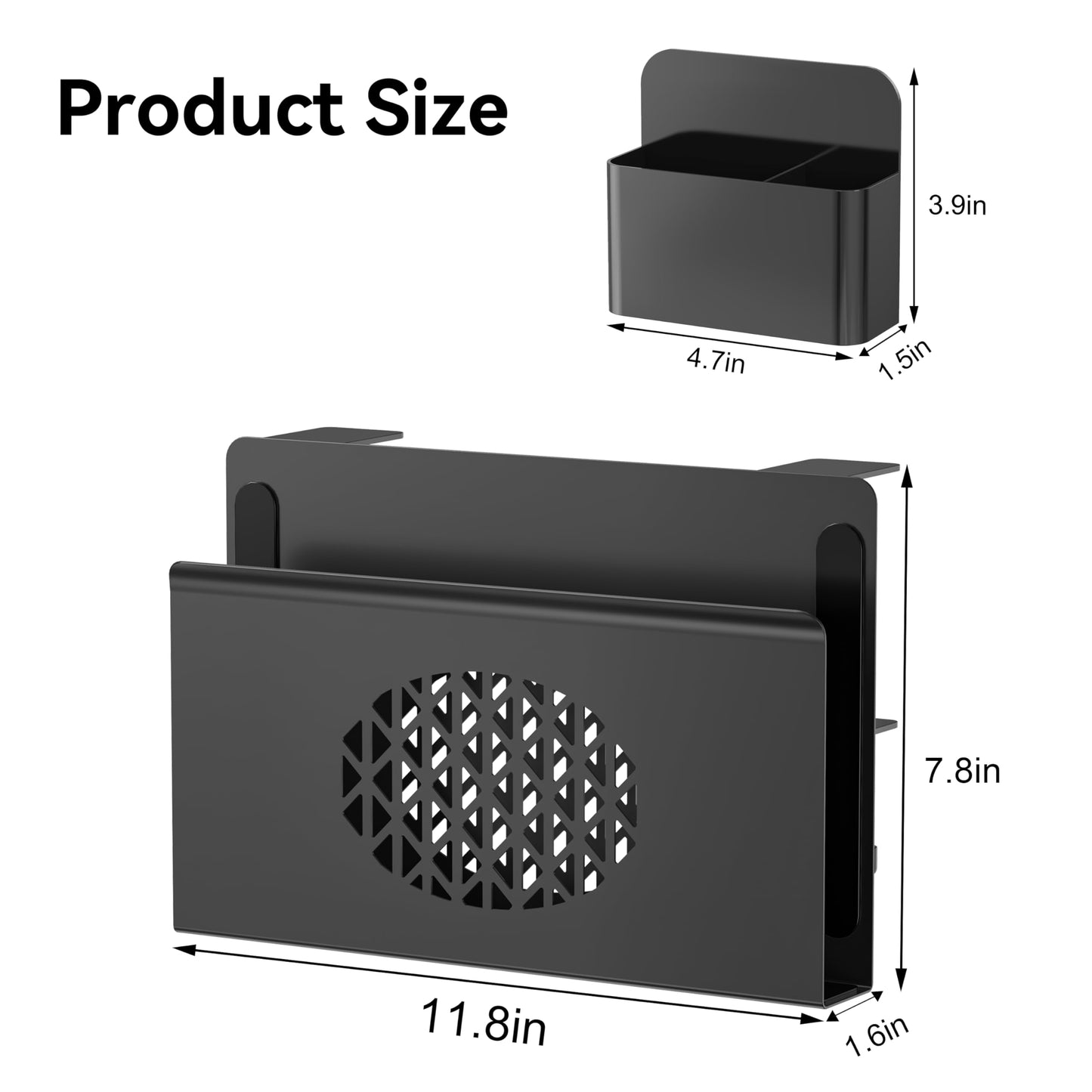 Josmimic Desk Side Storage, Metal Laptop Holder with Magnetic Pen Box, Clamp-On Under Desk Organizer with Cooling Holes & Anti-Scratch Pads for Office and Home (Black)