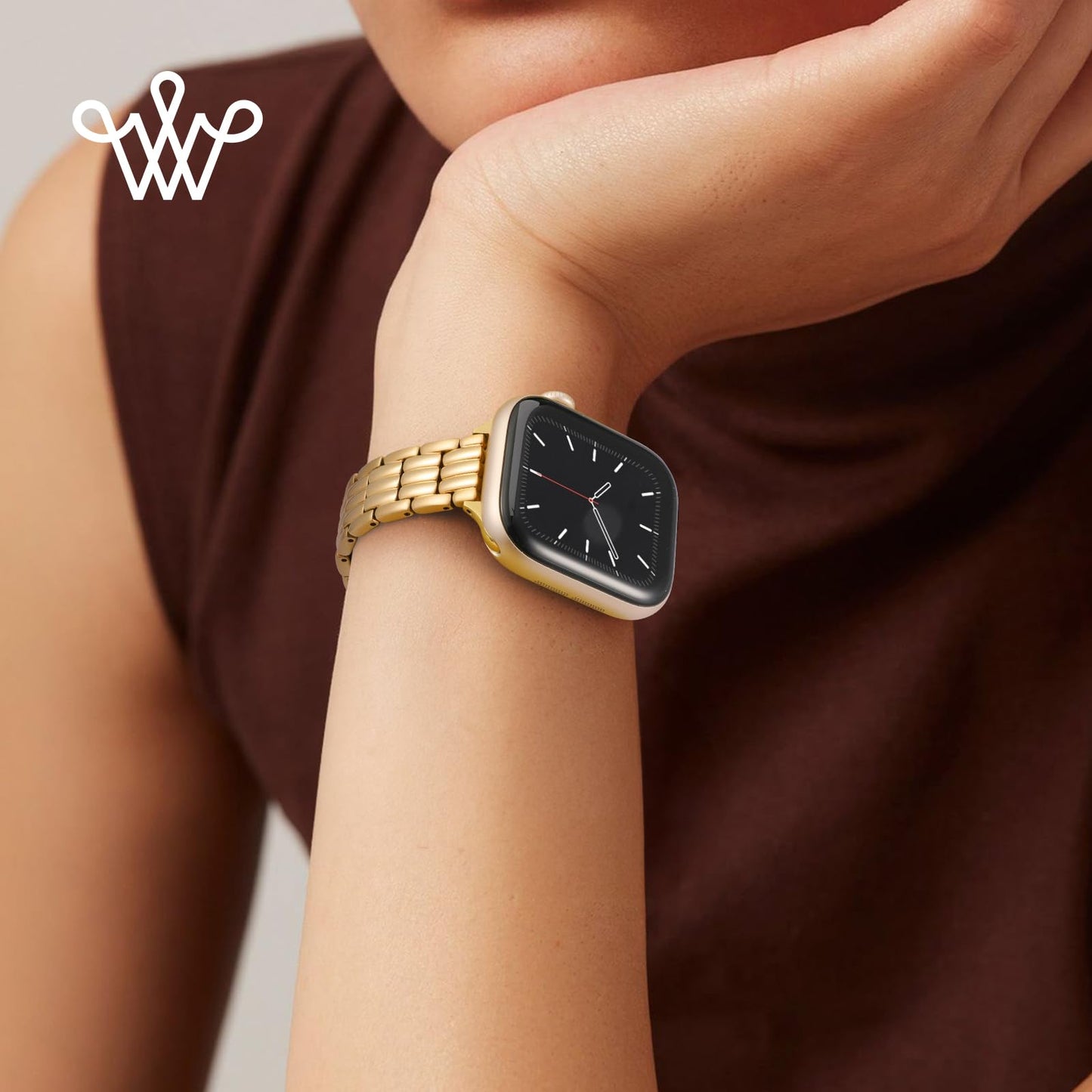Wearlizer Slim Metal Band Compatible with Apple Watch Bands 41/40/38/42mm Women, Dressy Thin Stainless Steel Strap Silver Link Bracelet for iWatch Series 11 10 9 8 7 6 5 4 3 2 1 SE Gold