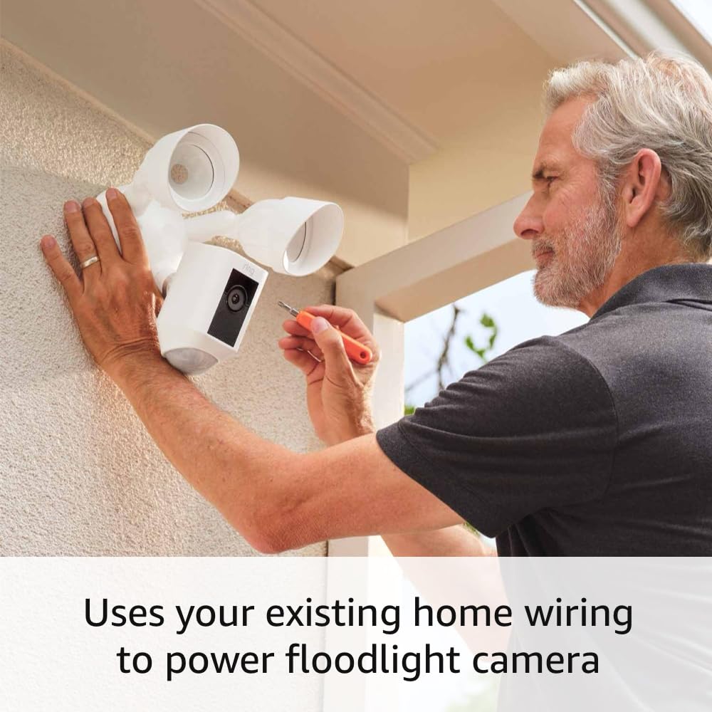 Ring Floodlight Cam Wired Plus — Outdoor home or business security with motion-activated 1080p HD video and floodlights, (2021 release) White