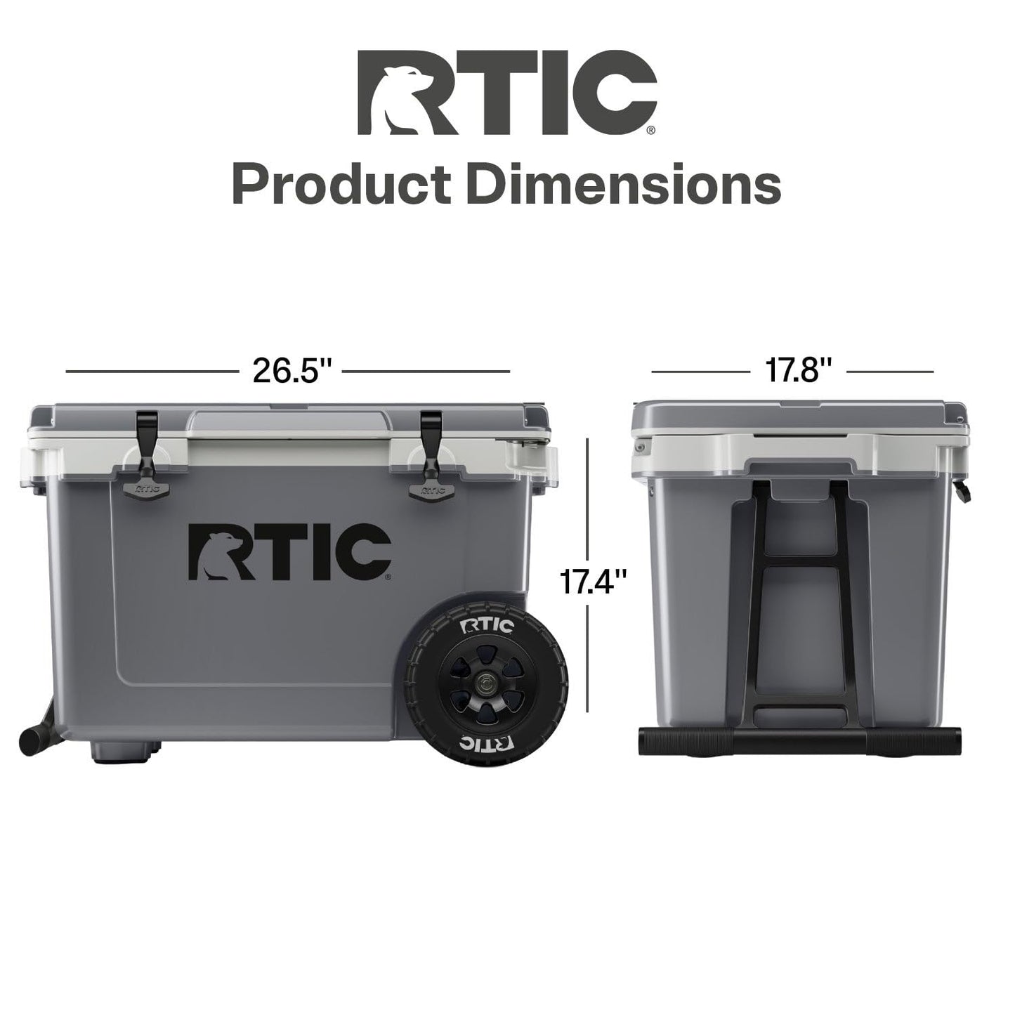 RTIC 52 Quart Ultra-Light Wheeled Hard Cooler Insulated Portable Ice Chest Box for Beach, Drink, Beverage, Camping, Picnic, Fishing, Boat, Barbecue, 30% Lighter Than Rotomolded, Dark Grey & Cool Grey