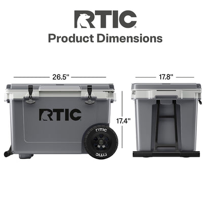 RTIC 52 Quart Ultra-Light Wheeled Hard Cooler Insulated Portable Ice Chest Box for Beach, Drink, Beverage, Camping, Picnic, Fishing, Boat, Barbecue, 30% Lighter Than Rotomolded, Dark Grey & Cool Grey