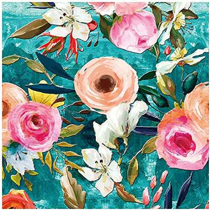 HAOKHOME Floral Peel and Stick Wallpaper Teal Green/Pink Removable Textured for Bedroom Nursery Decorations 17.7in x 6.5ft