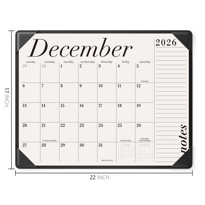 Jotsome Desk Calendar 2026-2027 with Desktop Mat, Large Desk Pad Calendar From Now to June 2027 22x17 inch, Desk Blotter Calendar for Home and Office, Easy Organizing (Black, 17" x 22")