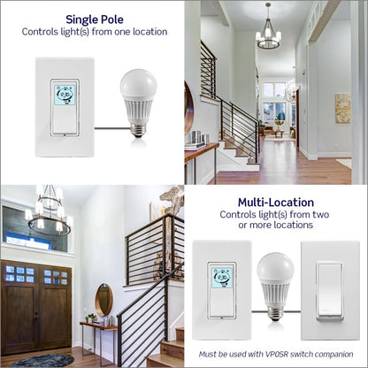 Leviton Decora Programmable and Astronomical Timer Switch for Lights and Motor Loads, Neutral Wire Required, Single Pole or 3-Way, VPT24-1PZ, White with Ivory and Light Almond Faceplates