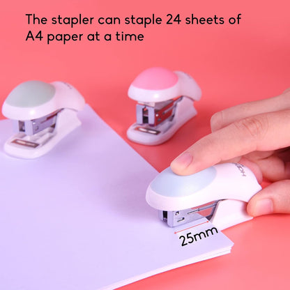 NEBURORA Mini Effortless Desktop Staplers with 400 Standard 26/6 Staples, 2-24 Sheet Capacity, Includes Built-in Staple Remover, Cute Stapler Gift for Student and Office Use, 3 Colors Options (Blue)