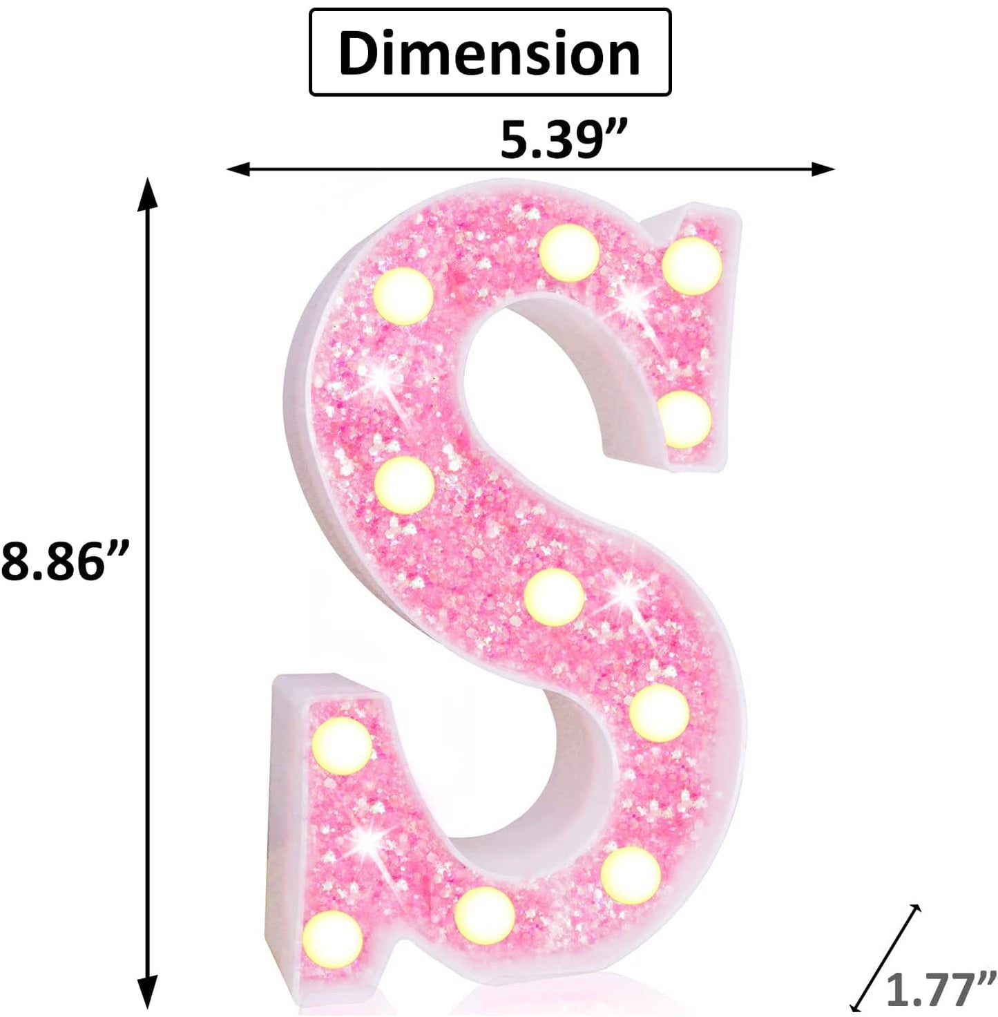 Light Up Letters, Glitter Alphabet Letter Sign Pink LED Marquee Letter Lights Battery Powered for Night Light Girls Bedroom Birthday Party Wedding Home Christmas Decorations Gift for Her-Pink S
