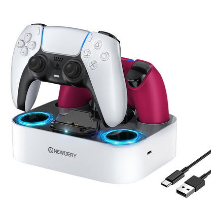 NEWDERY PS5 Controller Charger Station Compatible with Dualsense Edge, Fast Charging Dock Stand with Cable, Dual Charging Station for PlayStation 5 & DualSense Edge Controller