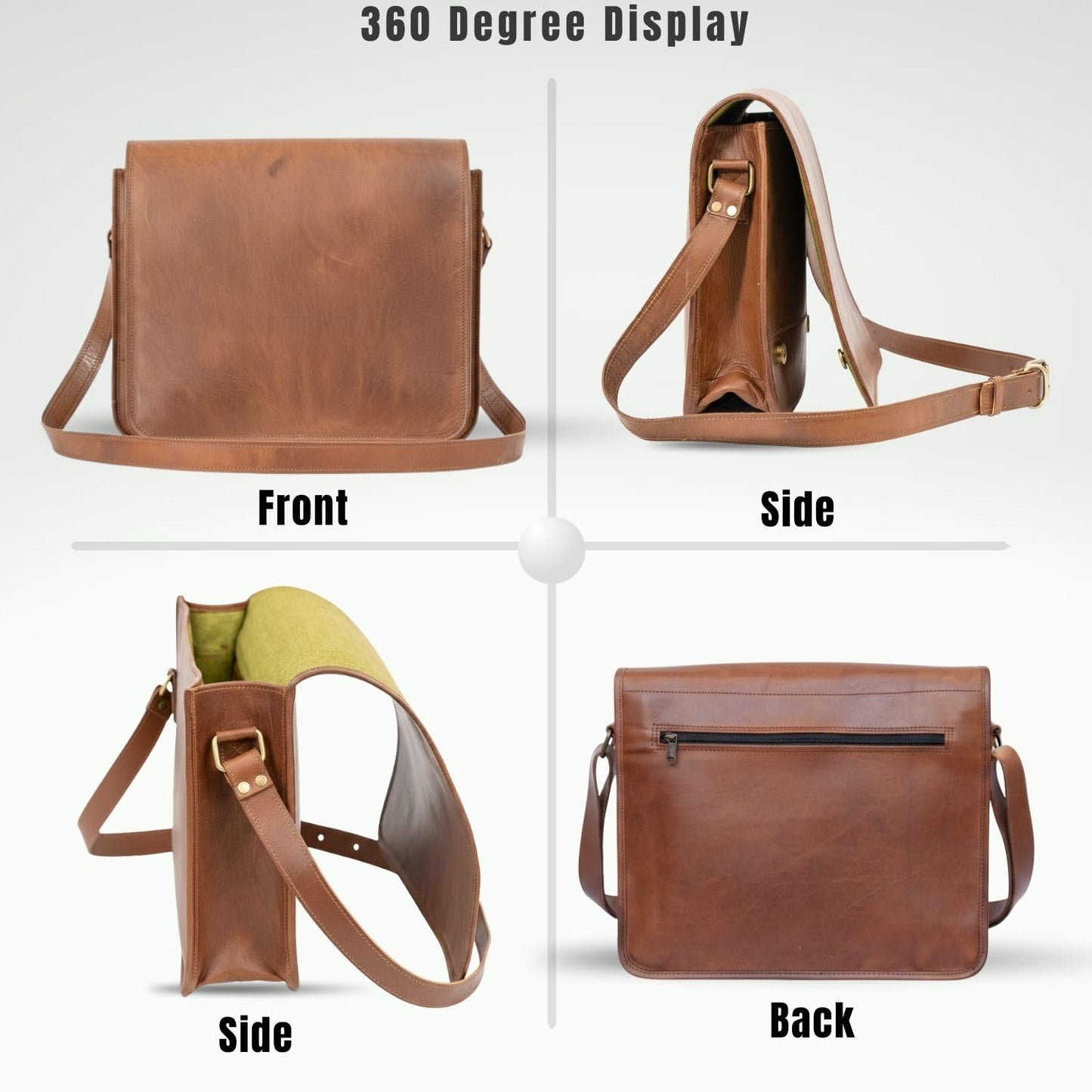 Indian Hando Art 13 inch Leather Messenger bag Briefcase Satchel For Men and Women (13 inches small)
