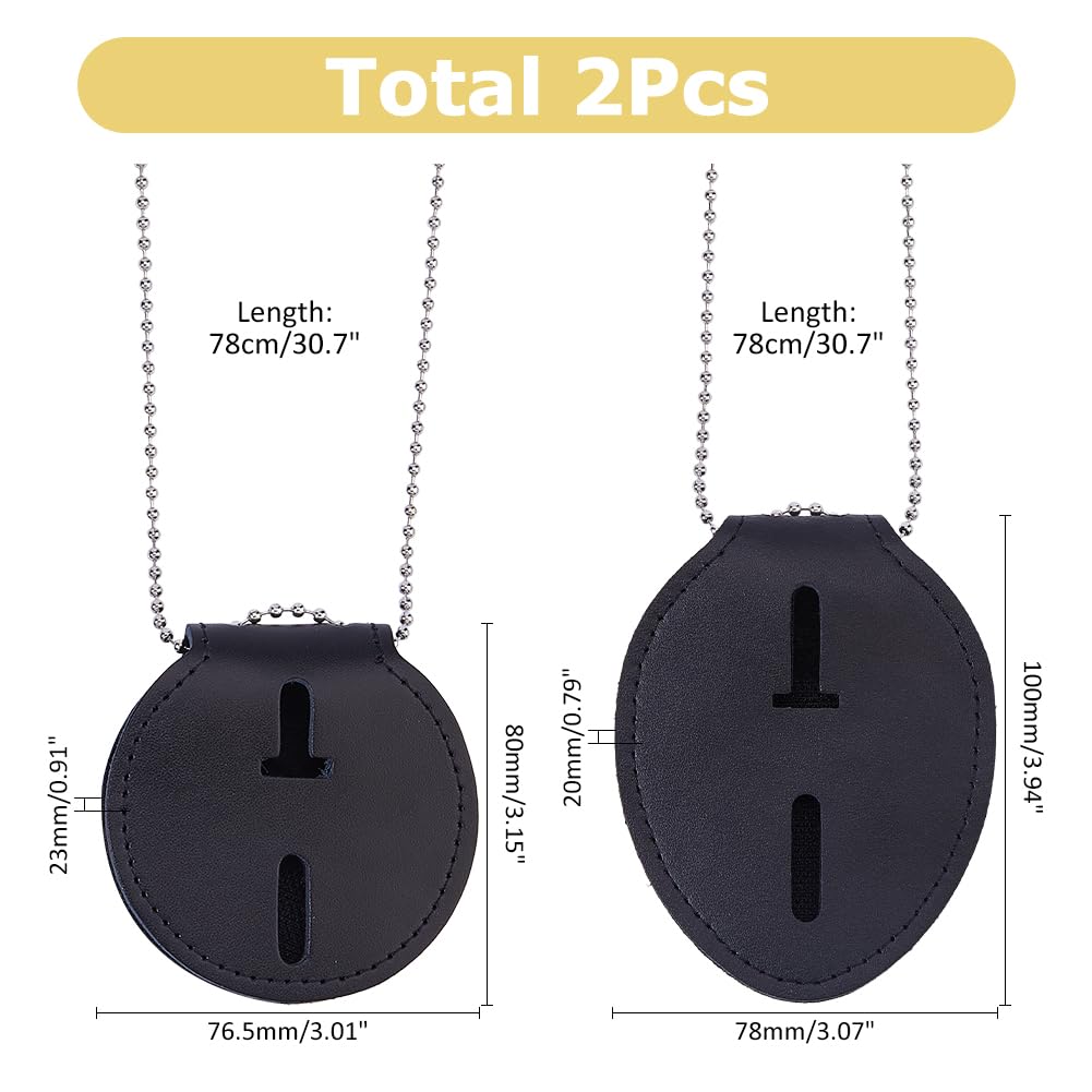 Hobbspring Police Badge Holder Flat Round and Oval Security Badge Holder Leather Universal Badge Holders with Belt Clip and Iron Chain Leather for Law Enforcement Officer