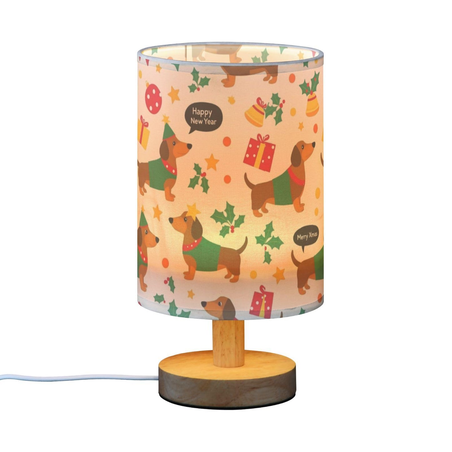 Cute Christmas Dachshund Dogs Table Lamp Bedroom Bedside Night Reading Desk Lamps Cylinder Nightstand Sleeping Light Lamp for Xmas Party Living Room Office Decor