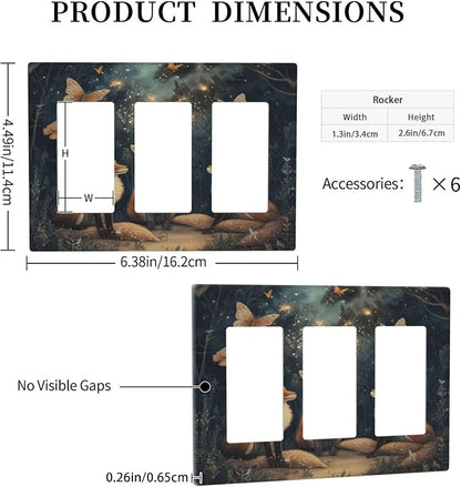 Decorative Art Light Switch Covers Foxes & Forest 3 Gang Triple Rocker Outlet Switch plate GFCI Faceplate GFCI for Home Decor