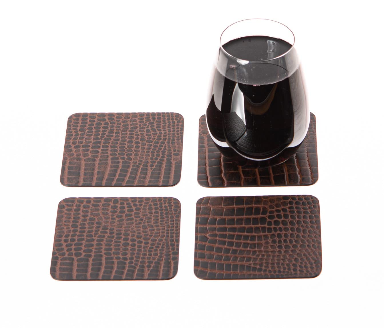 Nikalaz Set of 4 Placemats and 4 Coasters Made of Recycled Leather (18''x13'', Crocodile Embossing)