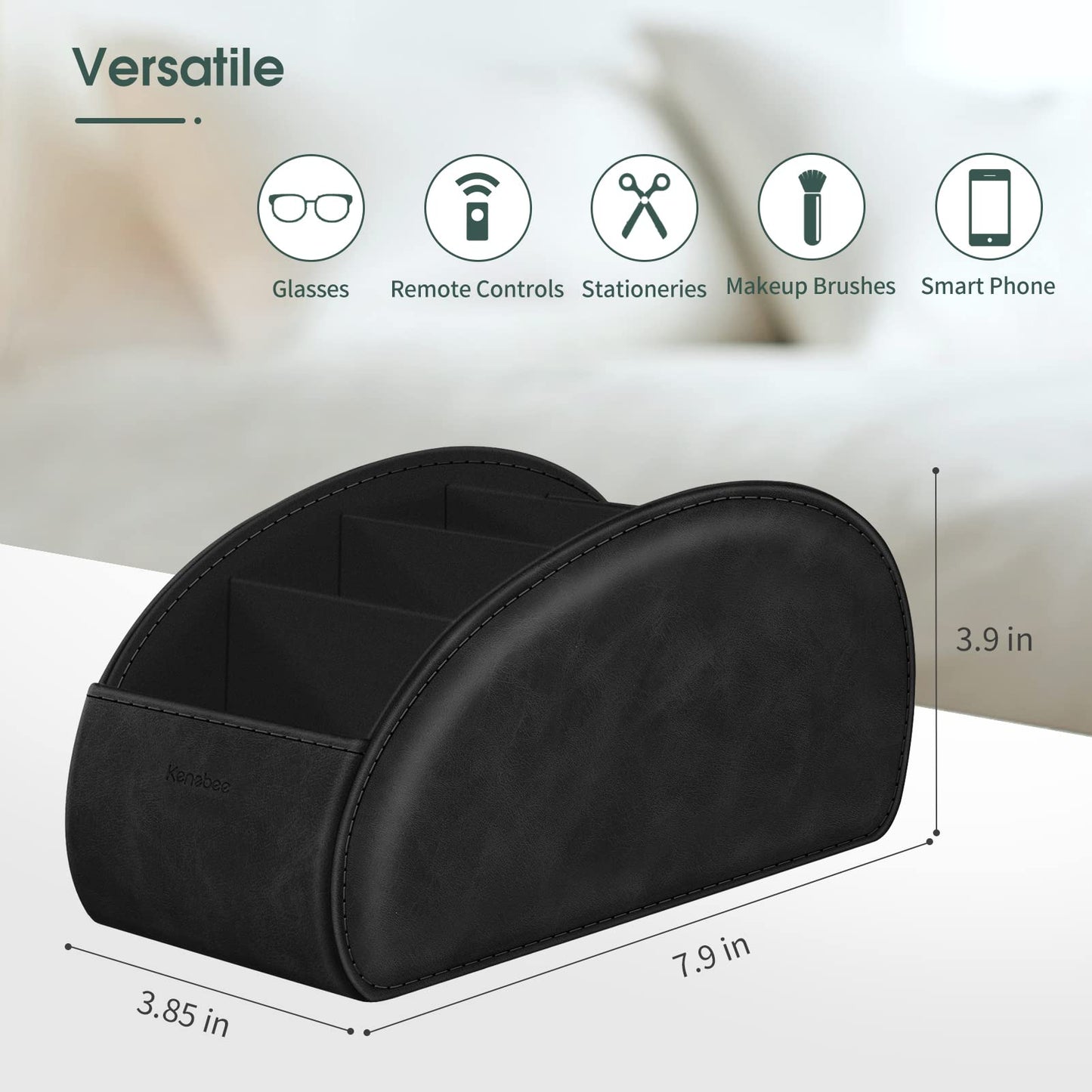 Large Remote Control Holder with 5 Compartments, KENOBEE Anti-slip Desktop Caddy Storage Organizer for Phone, Remote Controllers, Office Supplies, Makeup Brush, Media Accessories, Black