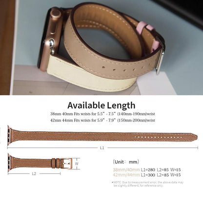Bestig Bands Compatible with Apple Watch Band 40mm 41mm 38mm 42mm(Series 10 11) Women Men, Genuine Leather Double Tour Designed Slim Thin Strap for iWatch SE1/2/3 Ultra 3/2/1 Series 9 8 7 6 5 4 3 2 1