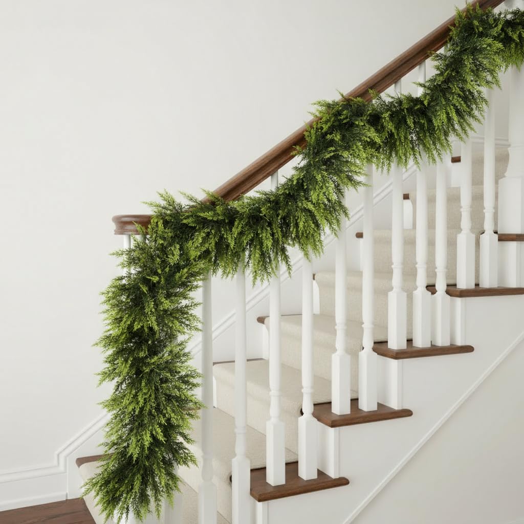 6 FT Christmas Cedar Garland, Real Touch Soft & Thickness Greenery Pine Garland for Mantle Table Fireplace Outdoor Indoor Christmas Decorcorations