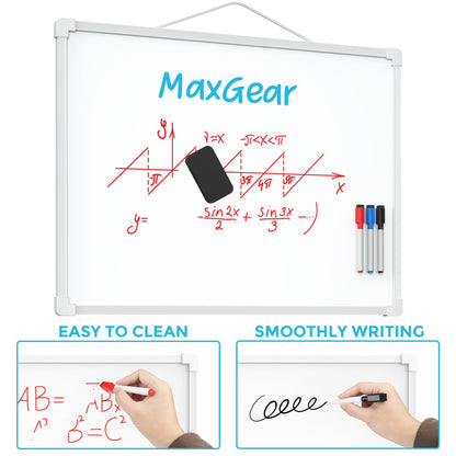 MaxGear Double-Sided Dry Erase Board for Wall, 16"x12" Hanging Whiteboard, Small Dry Erase White Board with 3 Markers&4 Magnets, Portable Whiteboard for Students - Planning, Drawing, Memo, to Do List