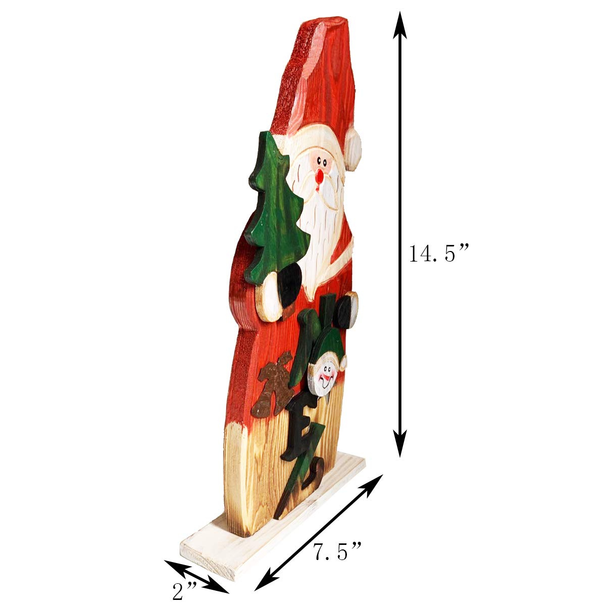 Grace Home Christmas Rustic Wood Standing Santa Claus Figurine Christmas Ornament Tabletop Mantel Centerpiece Decoration 14.5" H (Santa)