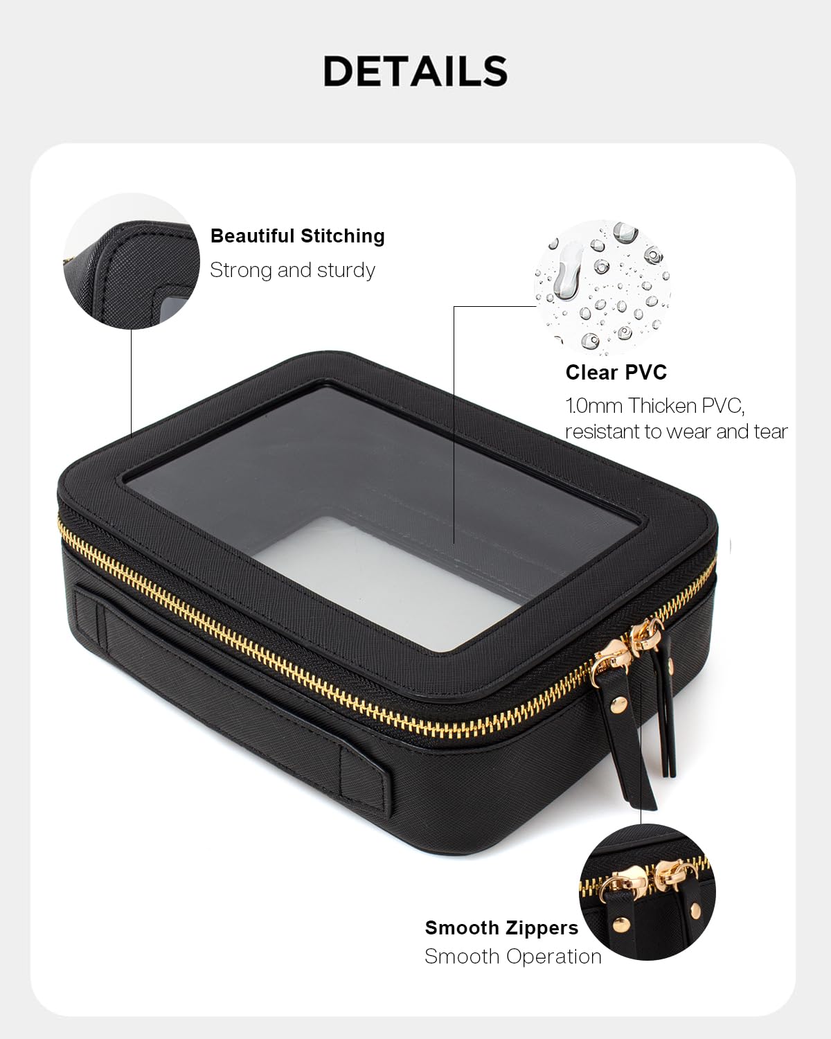 KOTORA Clear Makeup Bag Organizer Set,Portable Travel Toiletry Case for Women, Vegan Leather Cosmetic Pouch Car Bag for Essentials Car Make Up Bag Organizer Storage Traveling (Black)