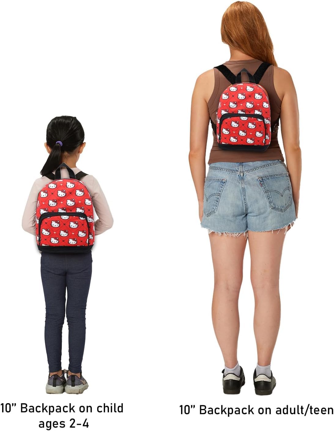 Hello Kitty Mini Backpack with Wallet Set - Bundle with 10” Woven Backpack with Front Pocket and Card Organizer for Women | Hello Kitty Travel Bag Set