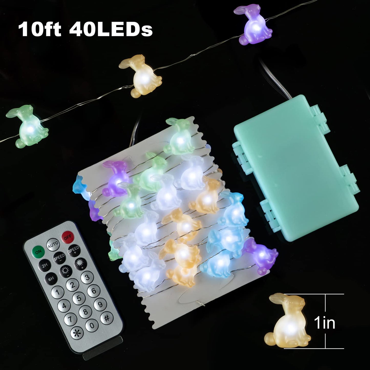 BOHON Easter Decoration Bunny LED String Lights Battery Operated with Remote 10 ft 40 LEDs Rabbit Shaped String Lights for Bedroom Party Indoor Birthday Wedding Decor