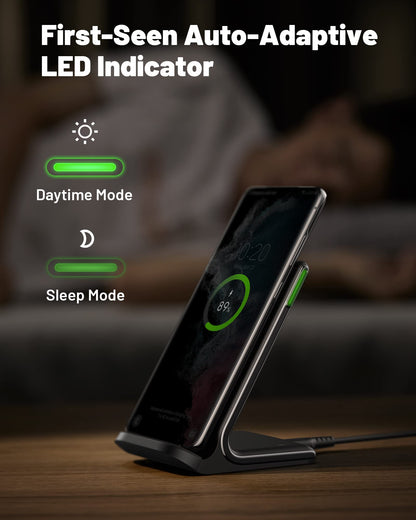 INIU Wireless Charger, 15W Fast Qi Certified Wireless Charging Station with Sleep-Friendly Adaptive Light Compatible with iPhone 16 15 14 13 Pro XS 8 Plus Samsung Galaxy S25 S24 S23 Note 20 Google etc