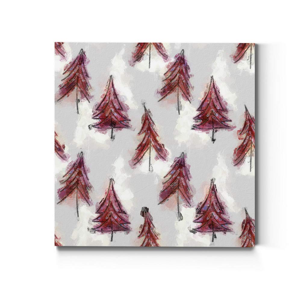 Renditions Gallery Christmas Tree Forest (Red) Wall Art, Cute Winter Artwork, Festive Holiday Patterned Decor, Premium Gallery Wrapped Canvas, Ready to Hang, 10 in H x 10 in W, Made in America
