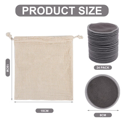 LOPHE Washable Make-Up Pads, Pack of 24 Cotton Pads, Reusable, Made of Bamboo Charcoal, Make-Up Nursing Pads with Laundry Bag, Cotton Pads, Sustainable Make-Up Wipes for Facial Cleansing (Grey)