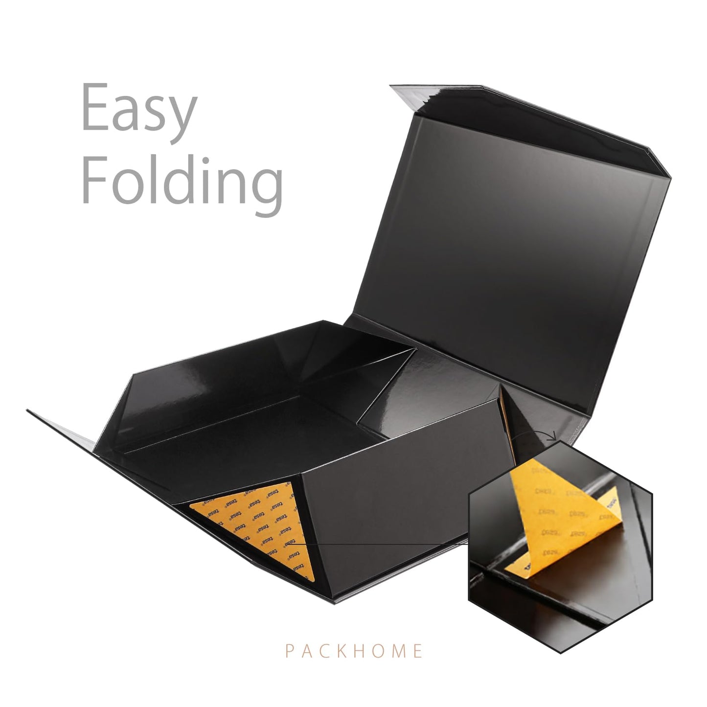 PACKHOME 6 Large Gift Boxes with Lids 13.5x9x4.1 Inches, Sturdy Collapsible Gift Boxes with Magnetic Closure (Glossy Black, Grass Texture)