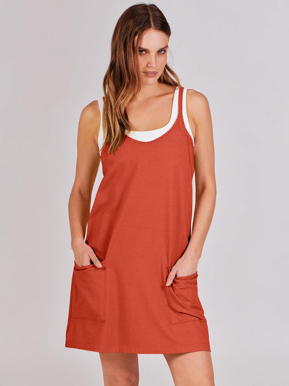 ANRABESS Women Athletic Dress Summer Tennis Workout Active Sports Mini Romper Dress Built in Shorts Travel Vacation Clothes Red XX-Large