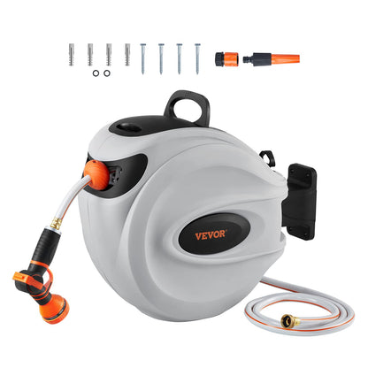 VEVOR Retractable Hose Reel, 65 ft x 5/8 inch, 180° Swivel Bracket Wall-Mounted & Retractable Air Hose Reel, 3/8 IN x 50 FT Hybrid Air Hose Max 300PSI