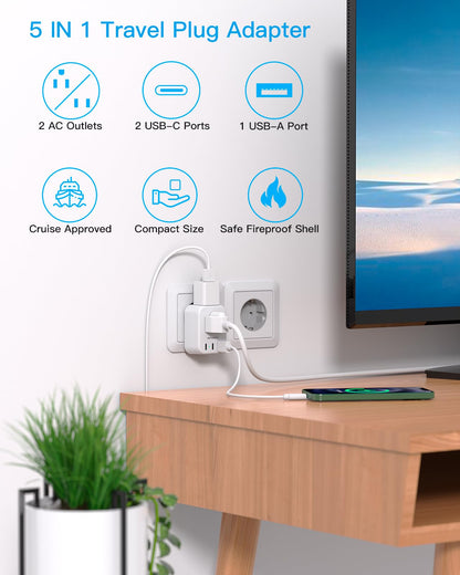 South Africa Travel Plug Adapter, HANYCONY Type M Power Adapter with 2 AC Outlets 3 USB Ports(2 USB C) for US to South Africa Botswana Namibia India Nepal Bhutan Sri Lanka