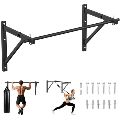 PAPABABE Wall Mounted Pull Up Bar, Chin Up Bar, Strength Training Pull-Up Bars Chin Up Bars for Home Gym, 500LBS Weight Capacity (Black 52 inch)