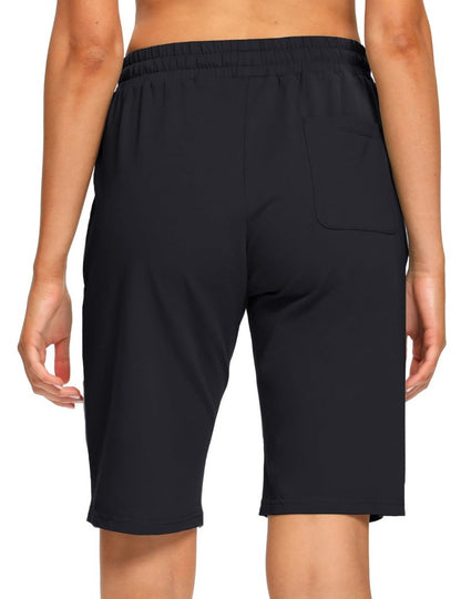 EZRUN Womens Bermuda Shorts Summer Sweat Shorts with Deep Pockets 10" Cotton Shorts for Women Gym Workout