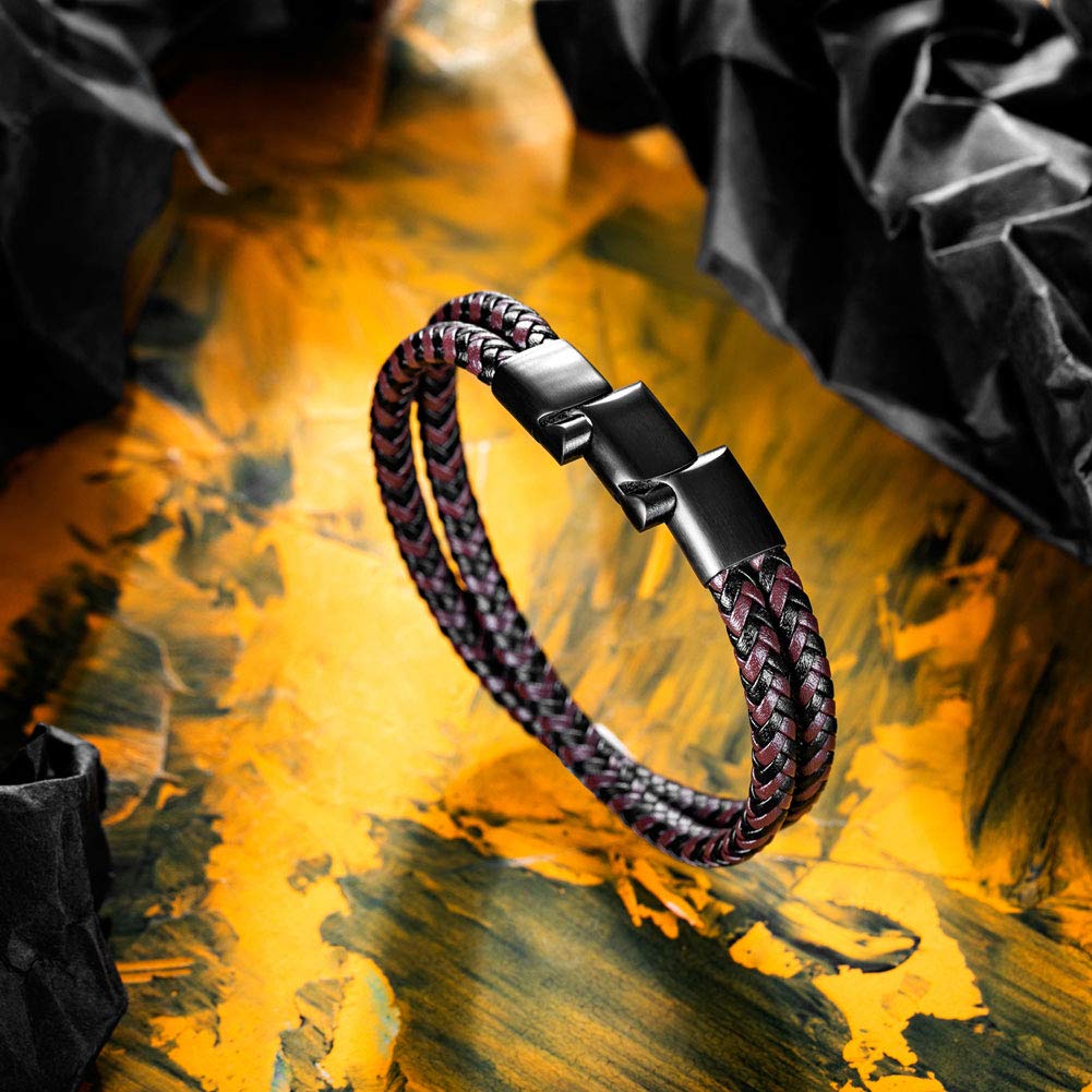 murtoo Mens Bracelet Leather Braided, Brown and Black Leather Bracelet for Men