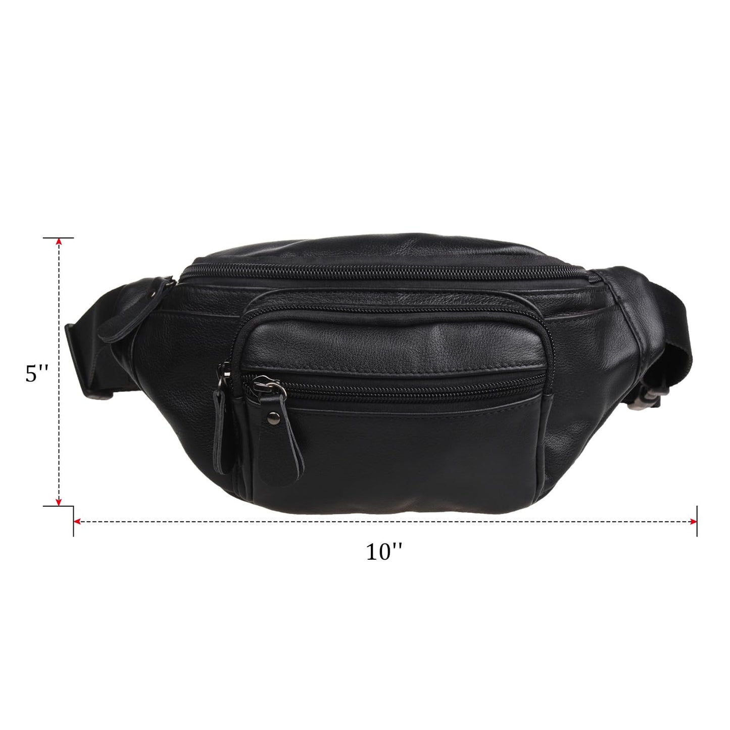 Polare Napa Leather Fanny Pack Waist Bag For Outdoor Travel Camping Cycling Running Black-Small
