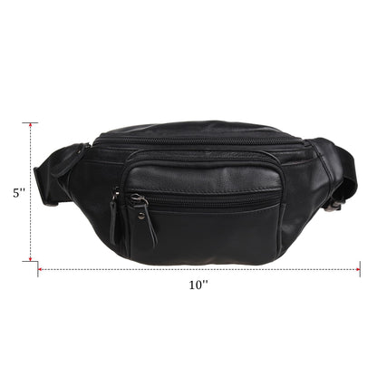 Polare Napa Leather Fanny Pack Waist Bag For Outdoor Travel Camping Cycling Running Black-Small