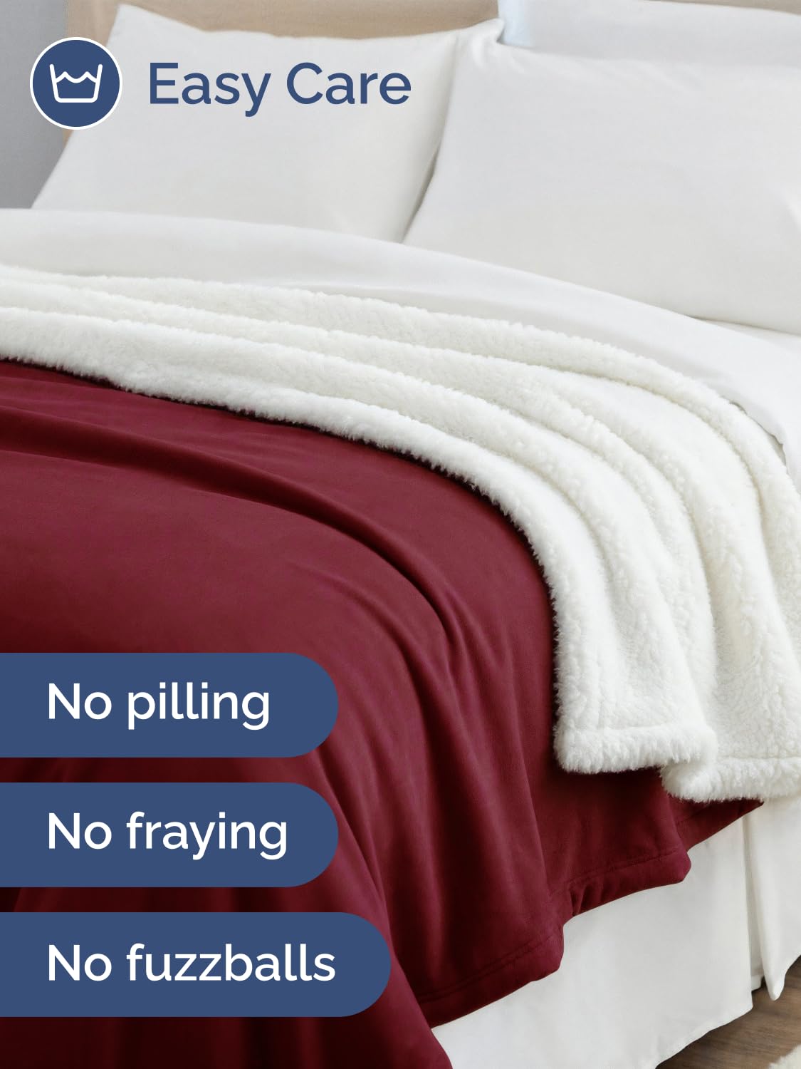 Sherpa Fleece Blanket Kids Size - Reversible Sherpa Fleece Kids Blanket - Super Soft, Double Sided for Bed, Sofa, Couch - Thick, Warm, and Plush - Luxurious Bedding for Winter - Burgundy, 43" x 55"