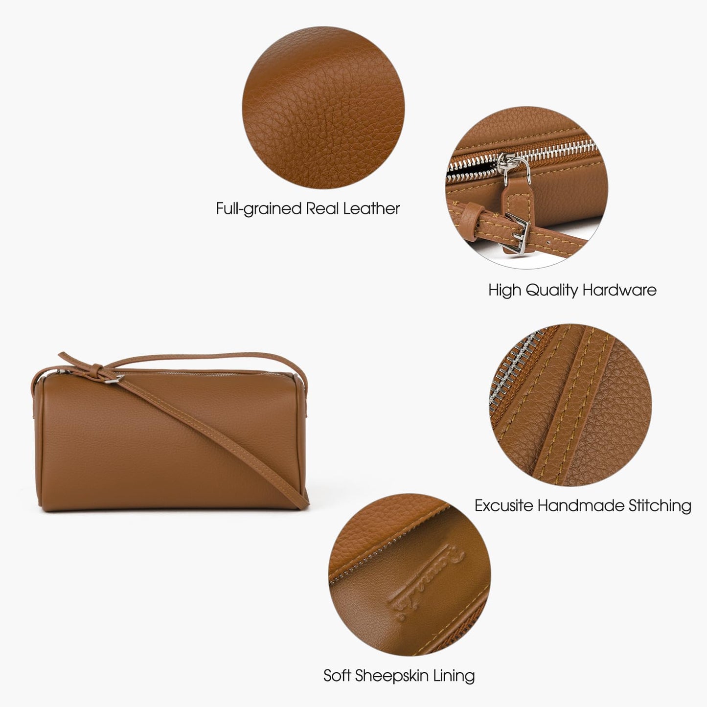 DONNAIN Premium Full-Grained Leather Crossbody Purses for Women, Hobo Bags for Women Crossbody with Adjustable Strap (Caramel-Lychee pattern, Small)