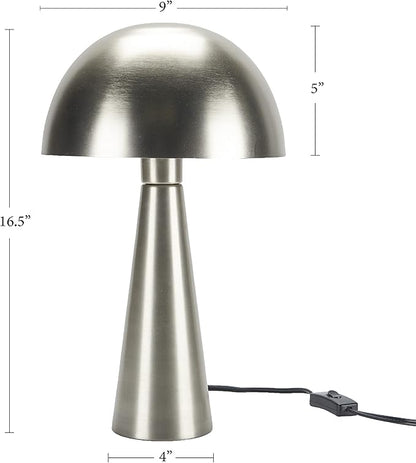 Nourison Home 16" Silver Metal Mushroom Table Lamp, Modern, Retro, Desk Light for Bedroom, Dining, Office, Entryway