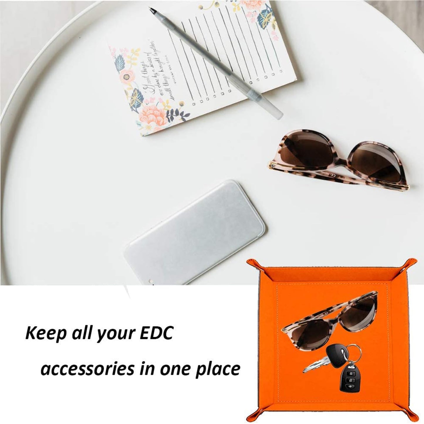 siduater Valet Tray Desktop Storage Organizer, Vegan Leather Catchall Bedside Vanity Tray Nightstand Caddy Holder for Remote Controller, Watch, Keys, Phone, Wallet, Sunglasses, Jewelry - Map
