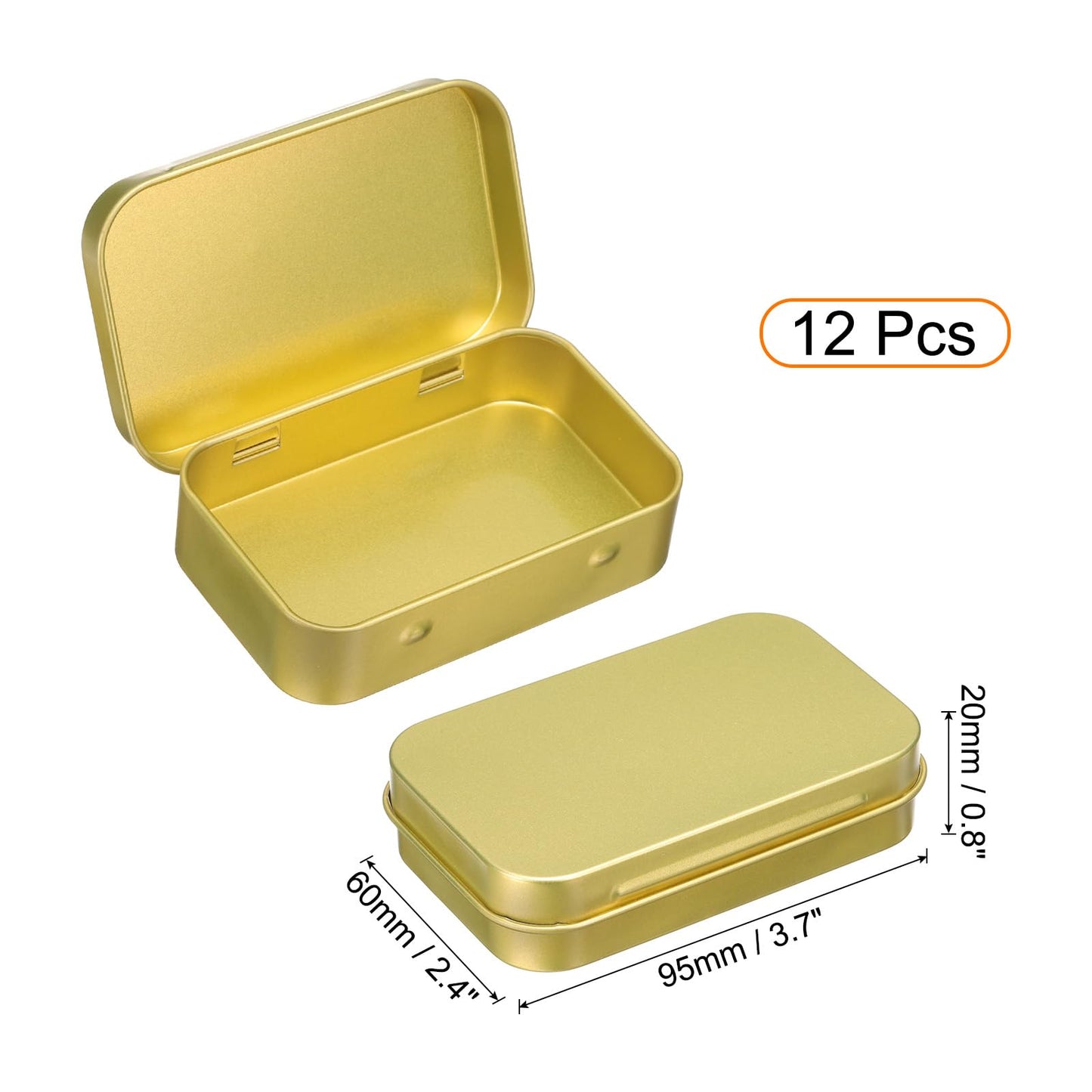 uxcell 12pcs Metal Tin Box, 3.7x2.4x0.8 Mini Portable Rectangular Empty Tinplate Small Storage Container Airtight Tins with Lids for Candy Favors Crafts Christmas Gifts, Gold