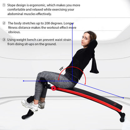 Goplus Adjustable Sit Up Bench, Abdominal Training Workout Slant Bench, Decline Curved Ab Bench for Home Gym Ab Exercises (Red)