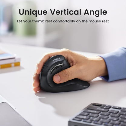 UGREEN Vertical Wireless (Bluetooth 5.0+2.4G) Ergonomic Mouse with 5 Buttons, 1000/1600/2000/4000 DPI, Prevention of Mouse Arm, Vertical Mouse Compatible with PC/Laptop/Tablet, Black