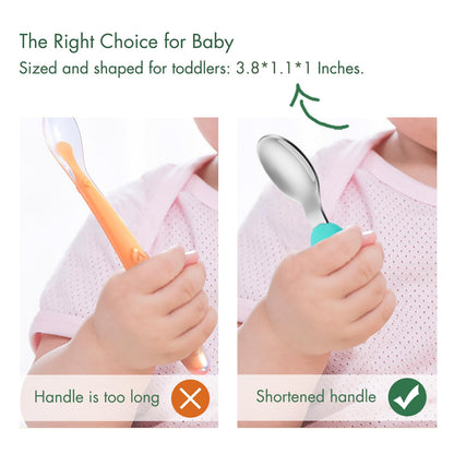 YIVEKO Baby Fork and Spoon Set with Carry Case Baby Training Utensils Self Feeding Toddler Silverware Silicone and Stainless Steel Kids and Toddler Utensil Set-Dinosaur