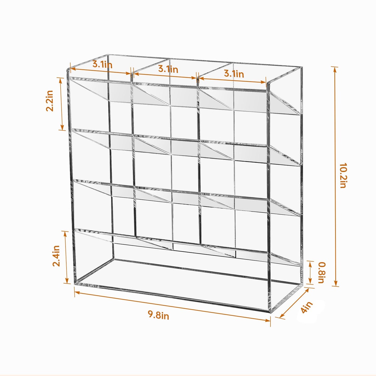 BEYGORM Acrylic Vertical Marker Organizer for 150 Markers with 13 Compartments, Clear Angled Pen & Pencil Holder, Large Desk Stationery & Art Supply Storage for Office & School (10.2 x 9.8 x 4 Inch)